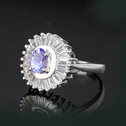 Natural Tanzanite Ring With White Topaz 2.19 Carats Sterling Silver
