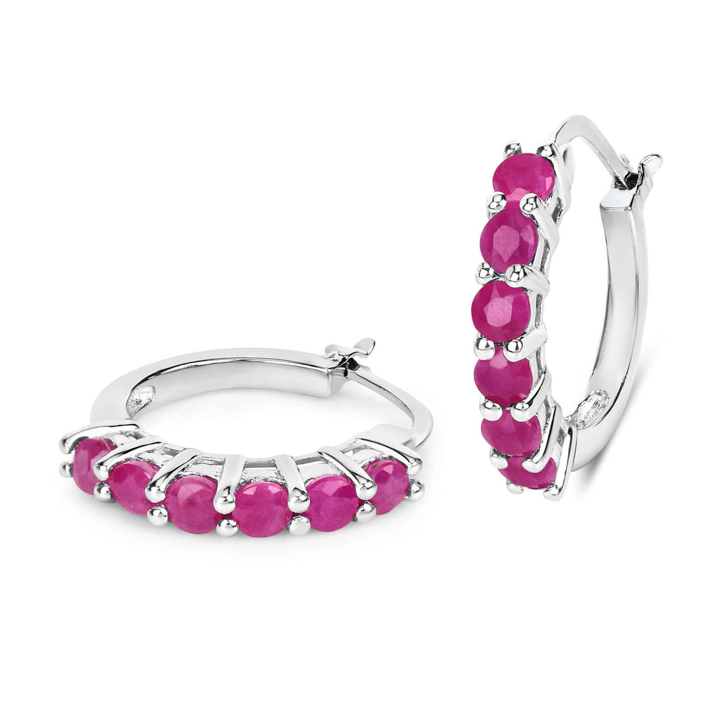 Ruby Hoop Earrings 1.54 Carats Sterling Silver