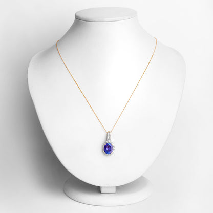 Tanzanite Pendant Necklace Diamonds 3.73 Carats 14K Yellow Gold
