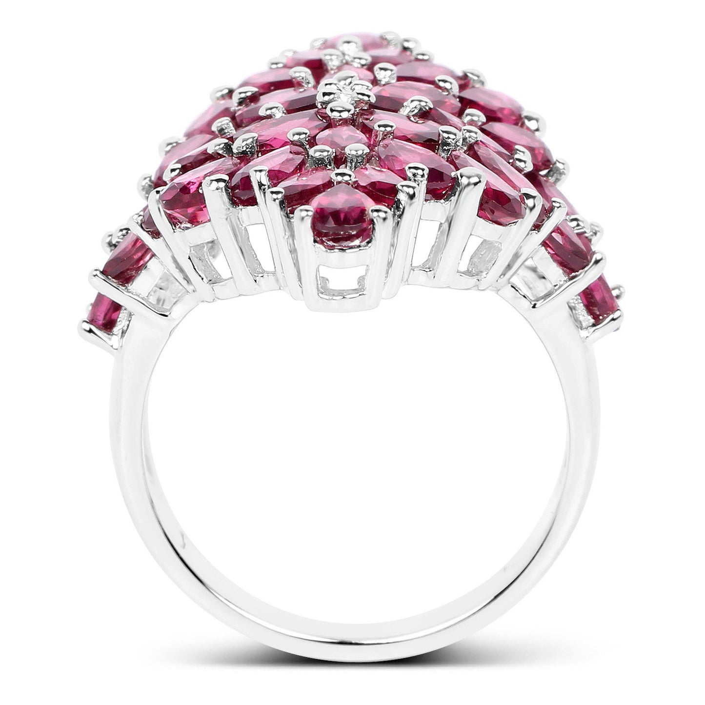Rhodolite Cluster Ring 7.5 Carats Sterling Silver