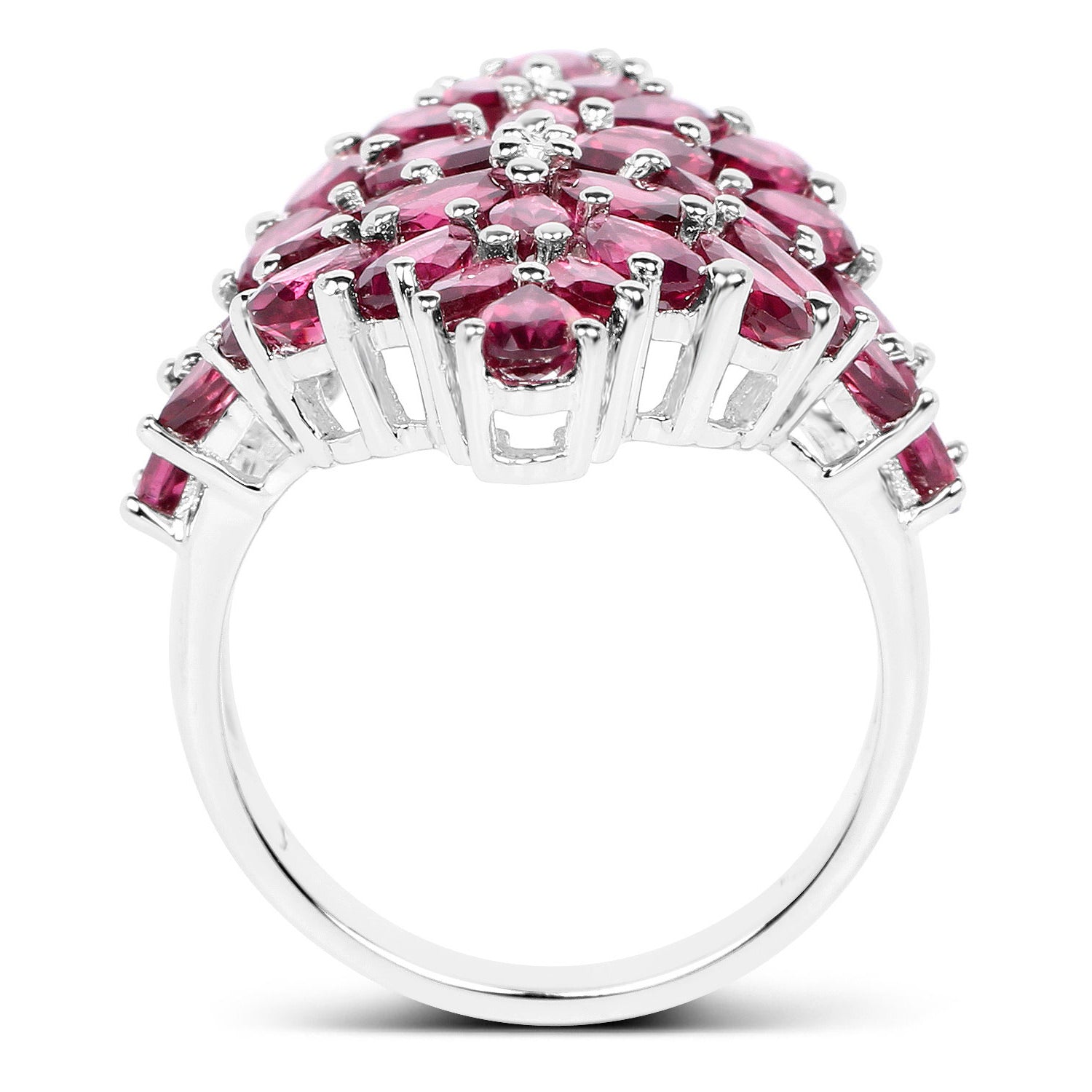Rhodolite Cluster Ring 7.5 Carats Sterling Silver