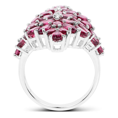 Rhodolite Cluster Ring 7.5 Carats Sterling Silver