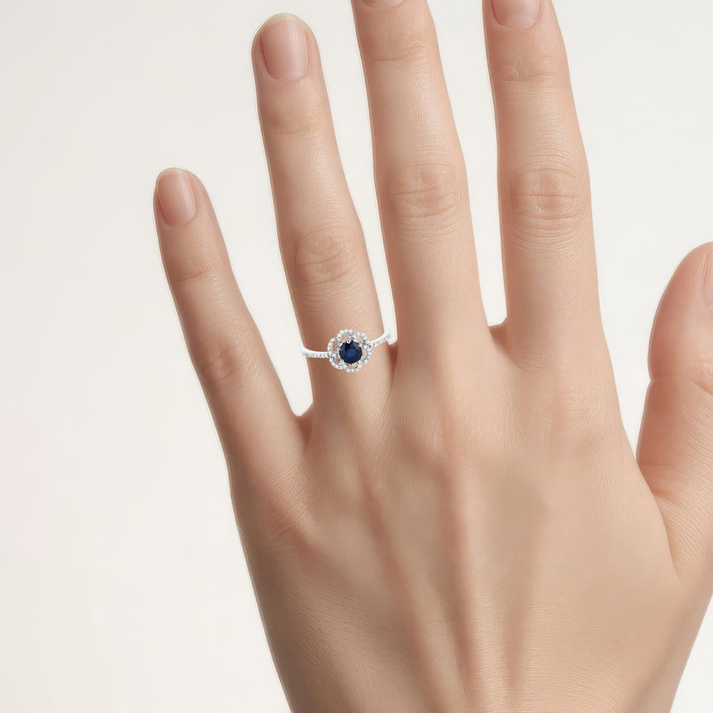 Blue Sapphire Ring With Diamonds 0.76 Carats 14K White Gold