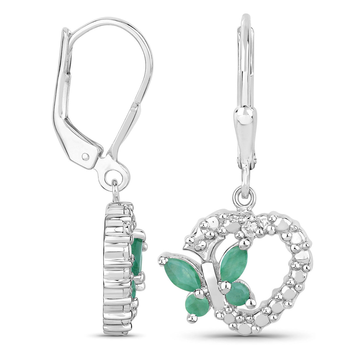 Emerald Butterfly Earrings With White Sapphire 0.38 Carats Sterling Silver
