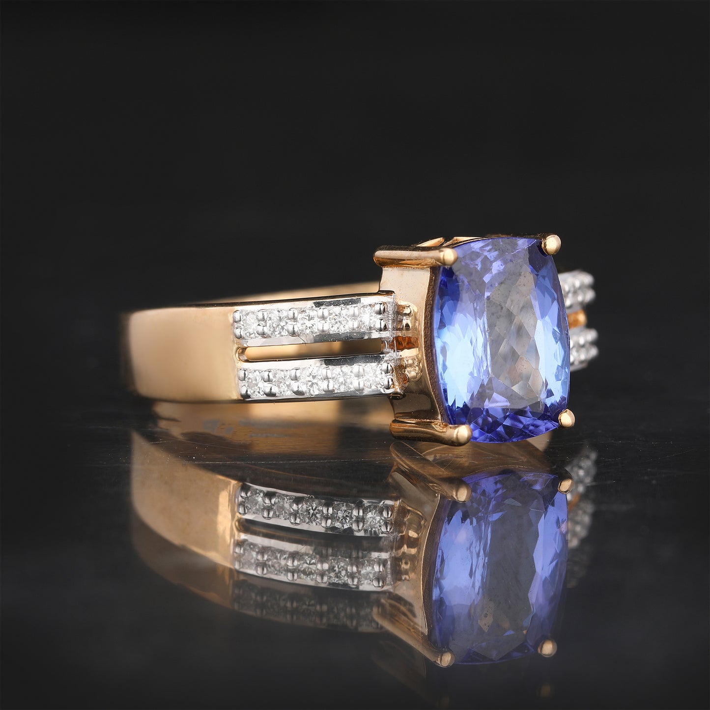 Natural Tanzanite Ring With Diamonds 1.99 Carats 9K Yellow Gold