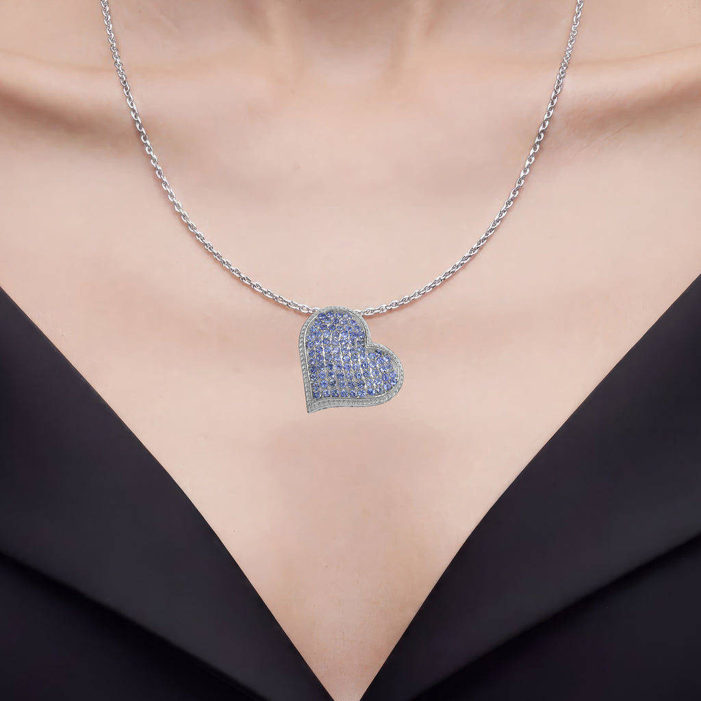 Tanzanite Heart Pendant 2.96 Carats Sterling Silver