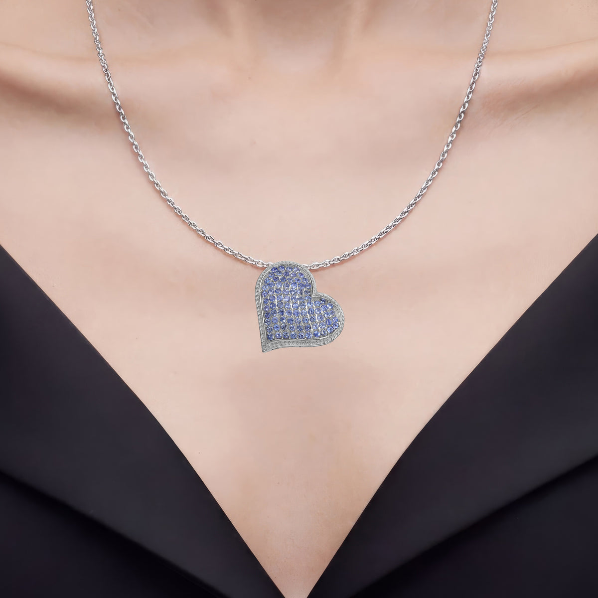 Tanzanite Heart Pendant 2.96 Carats Sterling Silver