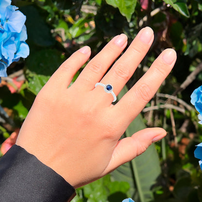 Blue Sapphire Ring With Diamonds 0.52 Carats 14K White Gold