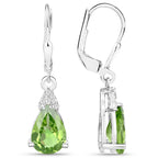Peridot Dangle Earrings White Zircon 2.80 Carats 18K White Gold Plated Silver