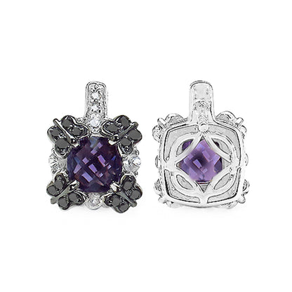 Amethyst Sapphire Black Diamond Stud Earrings 2.6 Carats Silver