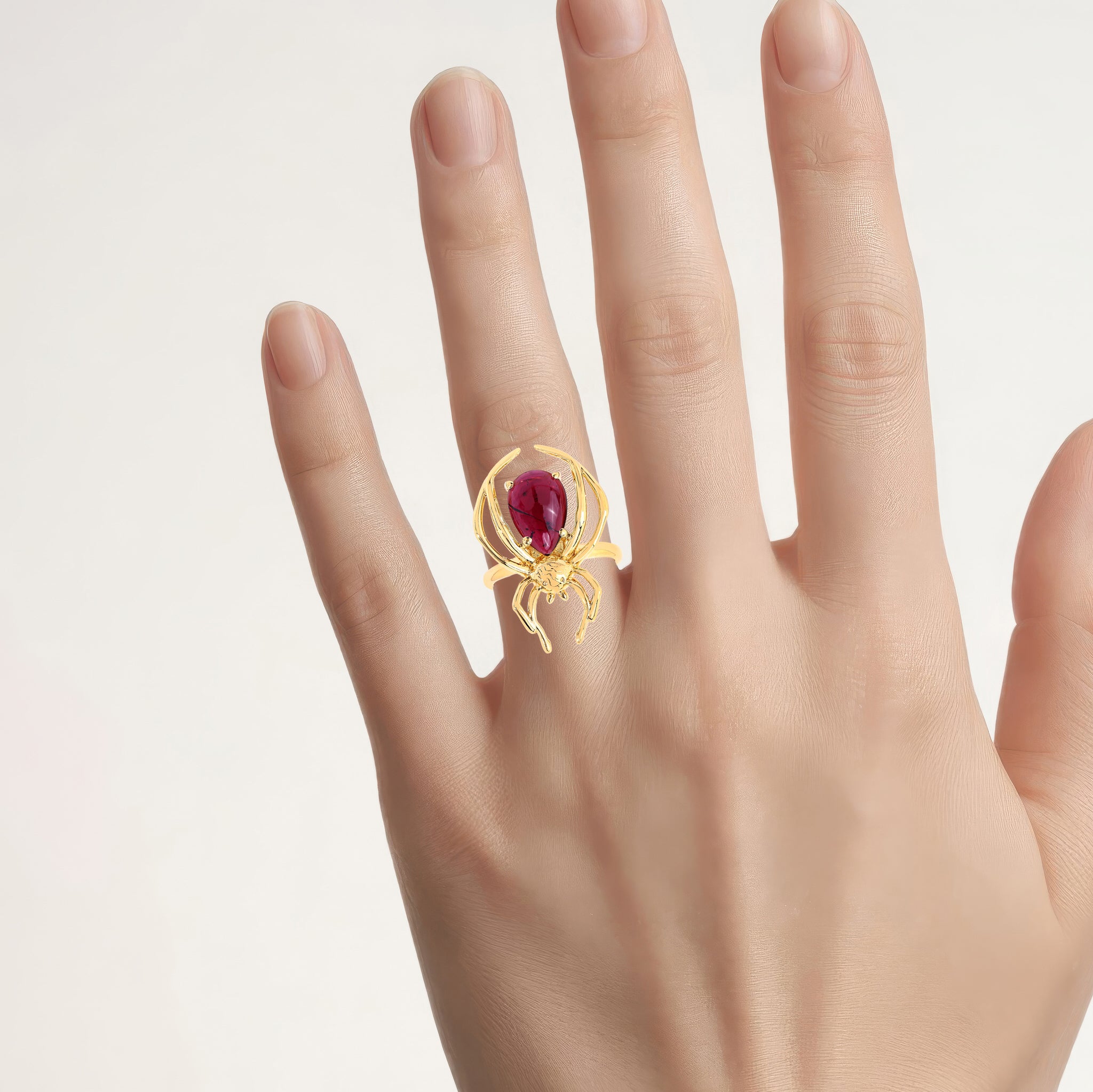 Garnet Spider Ring 2.98 Carats Gold Plated Silver