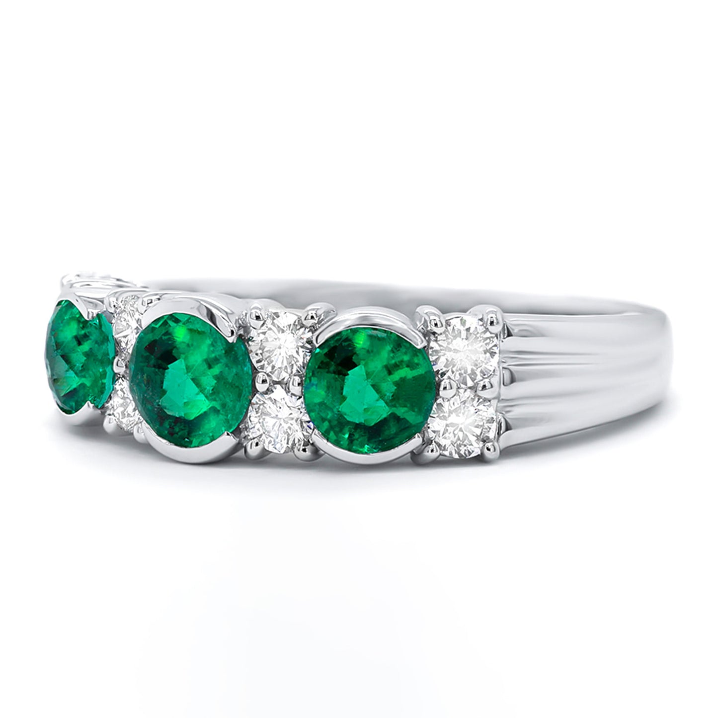 Emeralds and Diamonds Band Ring 1.36 Carats 18K White Gold