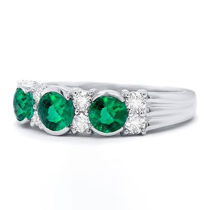 Emeralds and Diamonds Band Ring 1.36 Carats 18K White Gold