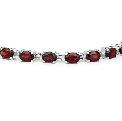 Red Garnet Tennis Bracelet 11.25 Carats Rhodium Plated Sterling Silver