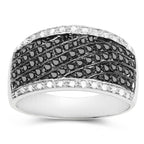 Black Diamond Cluster Ring White Diamonds 0.78 Carats Sterling Silver