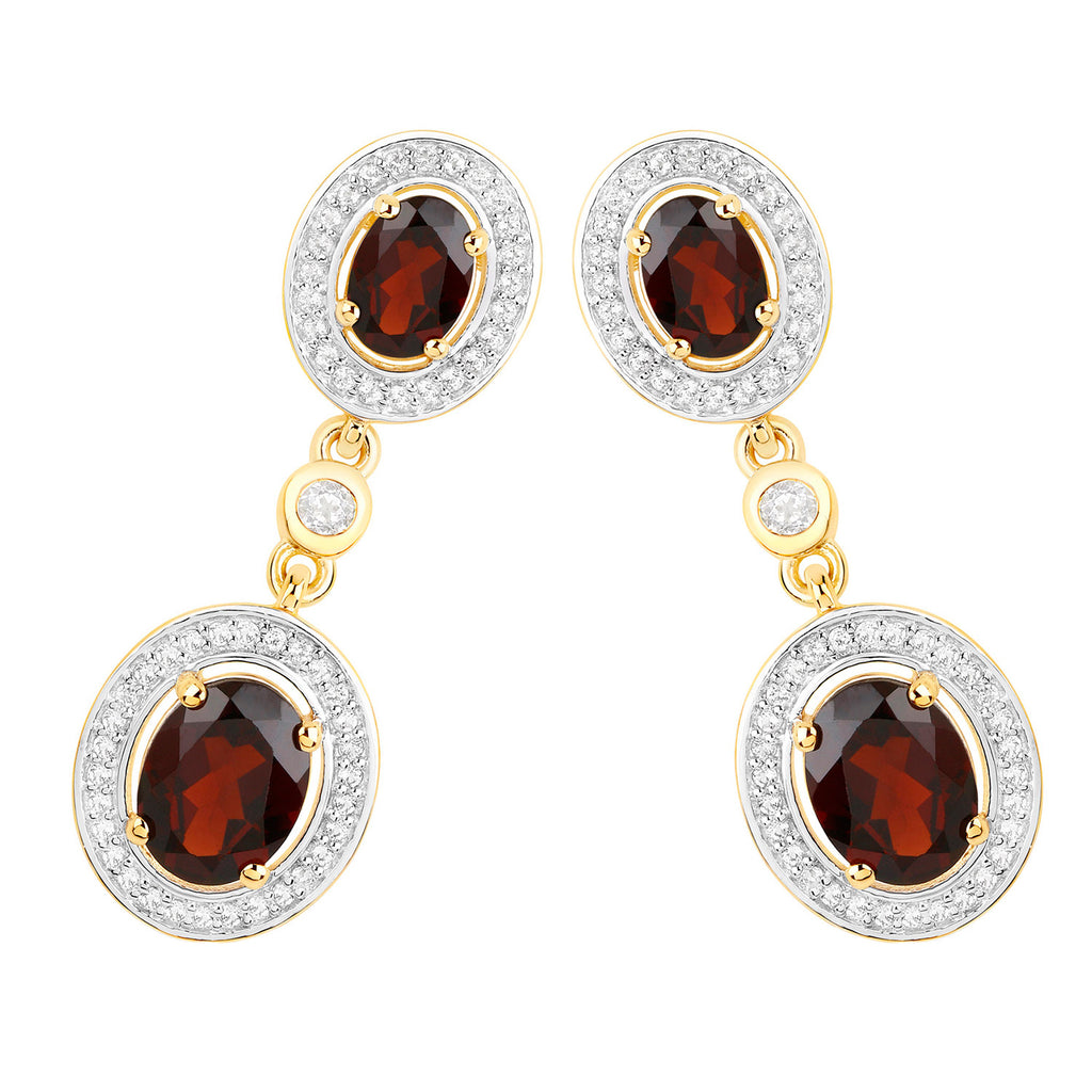 Garnet Earrings With White Topaz 6.32 Carats Gold Plated Silver