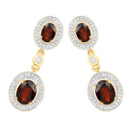 Garnet Earrings With White Topaz 6.32 Carats Gold Plated Silver