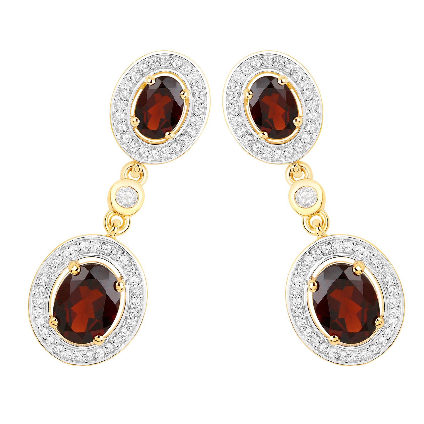 Garnet Earrings With White Topaz 6.32 Carats Gold Plated Silver