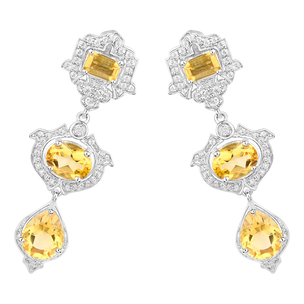 Citrine Earrings With White Topaz 6.6 Carats Sterling Silver
