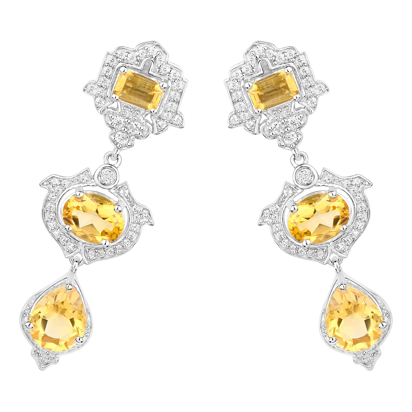 Citrine Earrings With White Topaz 6.6 Carats Sterling Silver