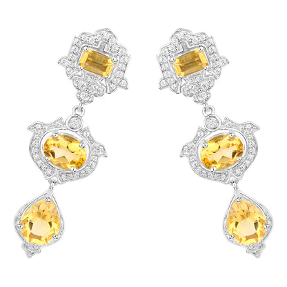 Citrine Earrings With White Topaz 6.6 Carats Sterling Silver