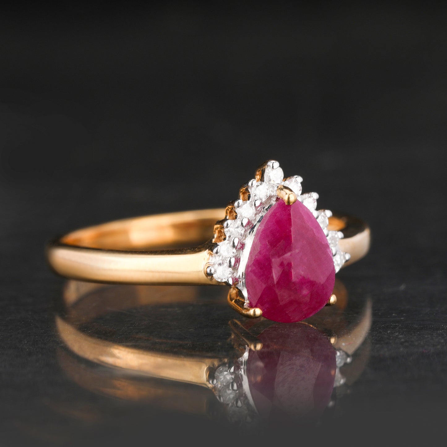 Natural Ruby Ring With Diamonds 1.19 Carats 9K Yellow Gold