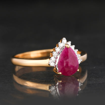 Natural Ruby Ring With Diamonds 1.19 Carats 9K Yellow Gold