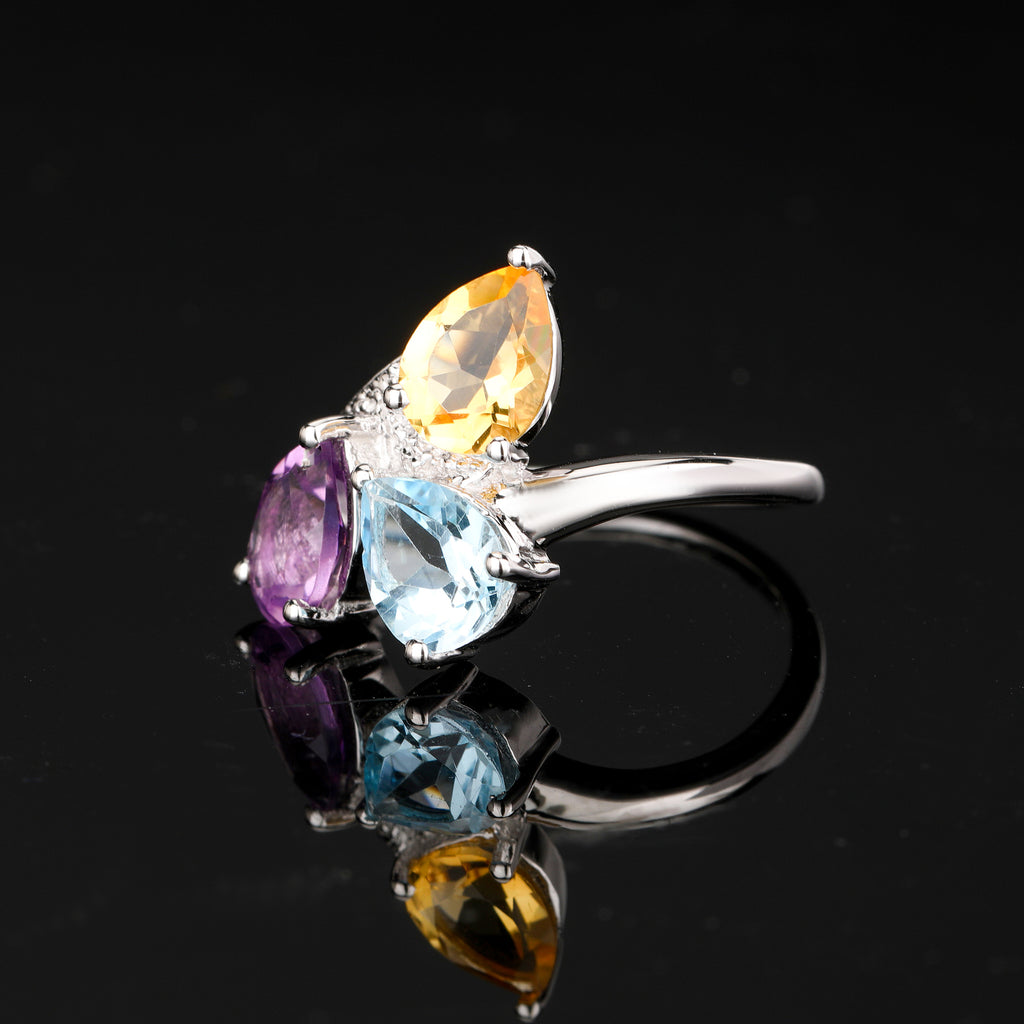 Amethyst Ring With Blue Topaz 2.95 Carats Sterling Silver