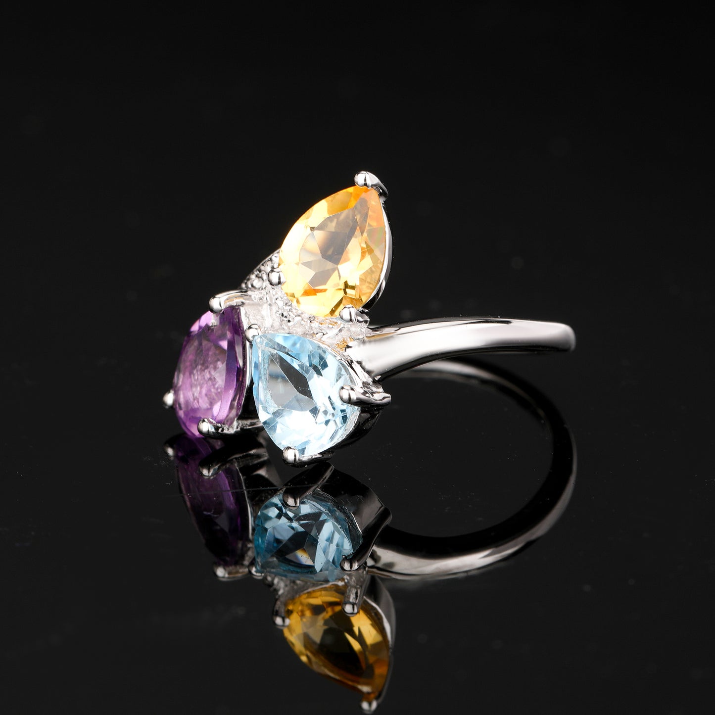 Amethyst Ring With Blue Topaz 2.95 Carats Sterling Silver