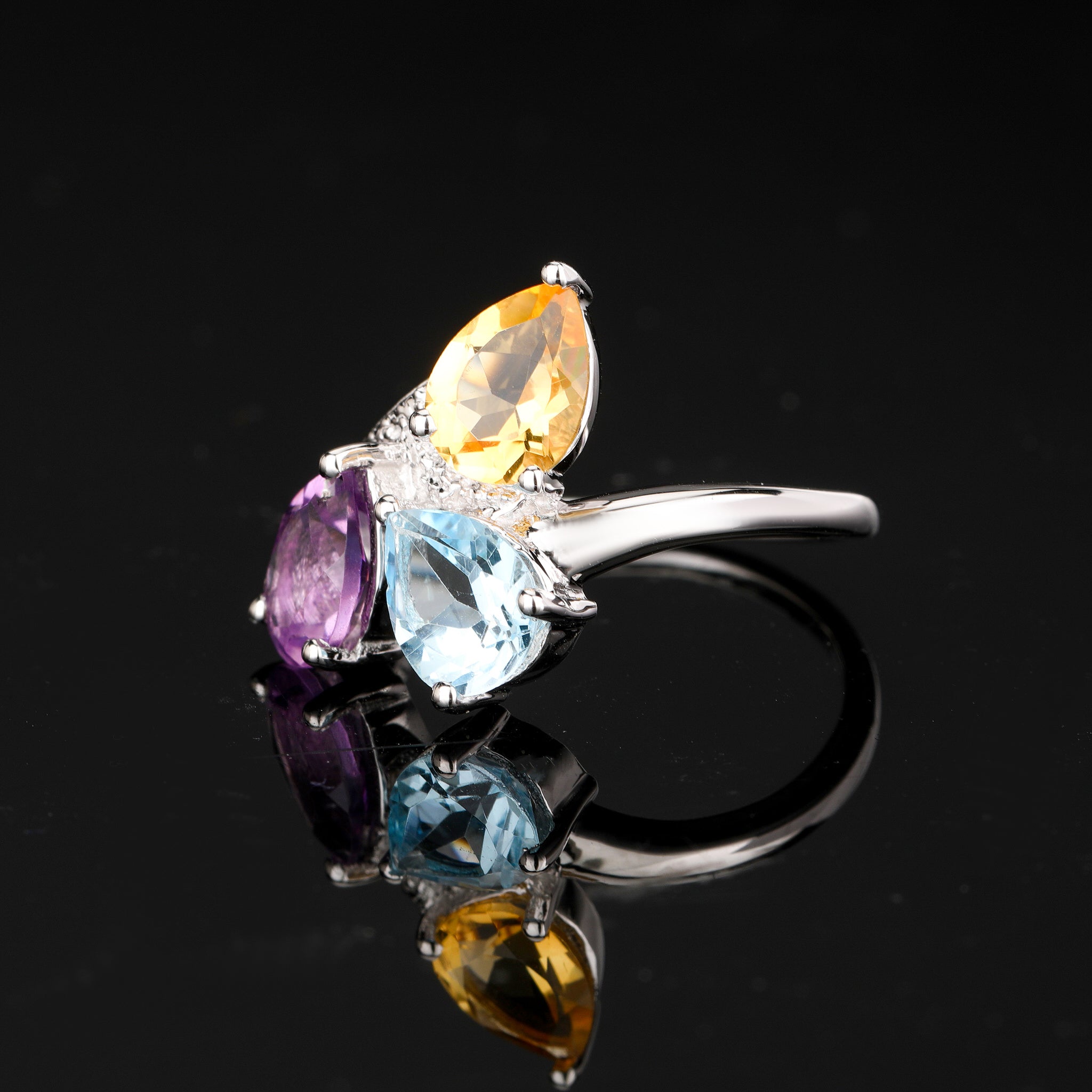 Amethyst Ring With Blue Topaz 2.95 Carats Sterling Silver