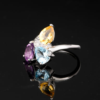 Amethyst Ring With Blue Topaz 2.95 Carats Sterling Silver