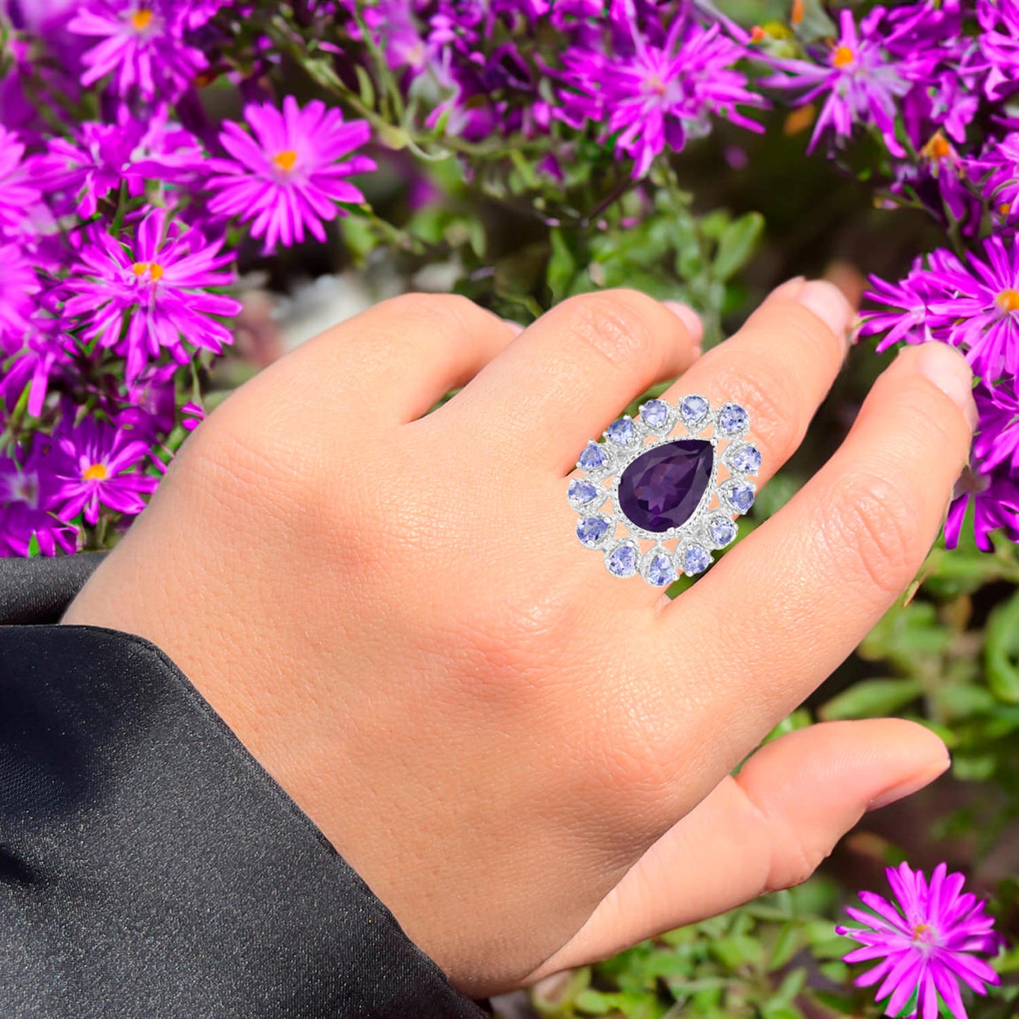 Amethyst Ring Tanzanite Halo 5.8 Carats Sterling Silver