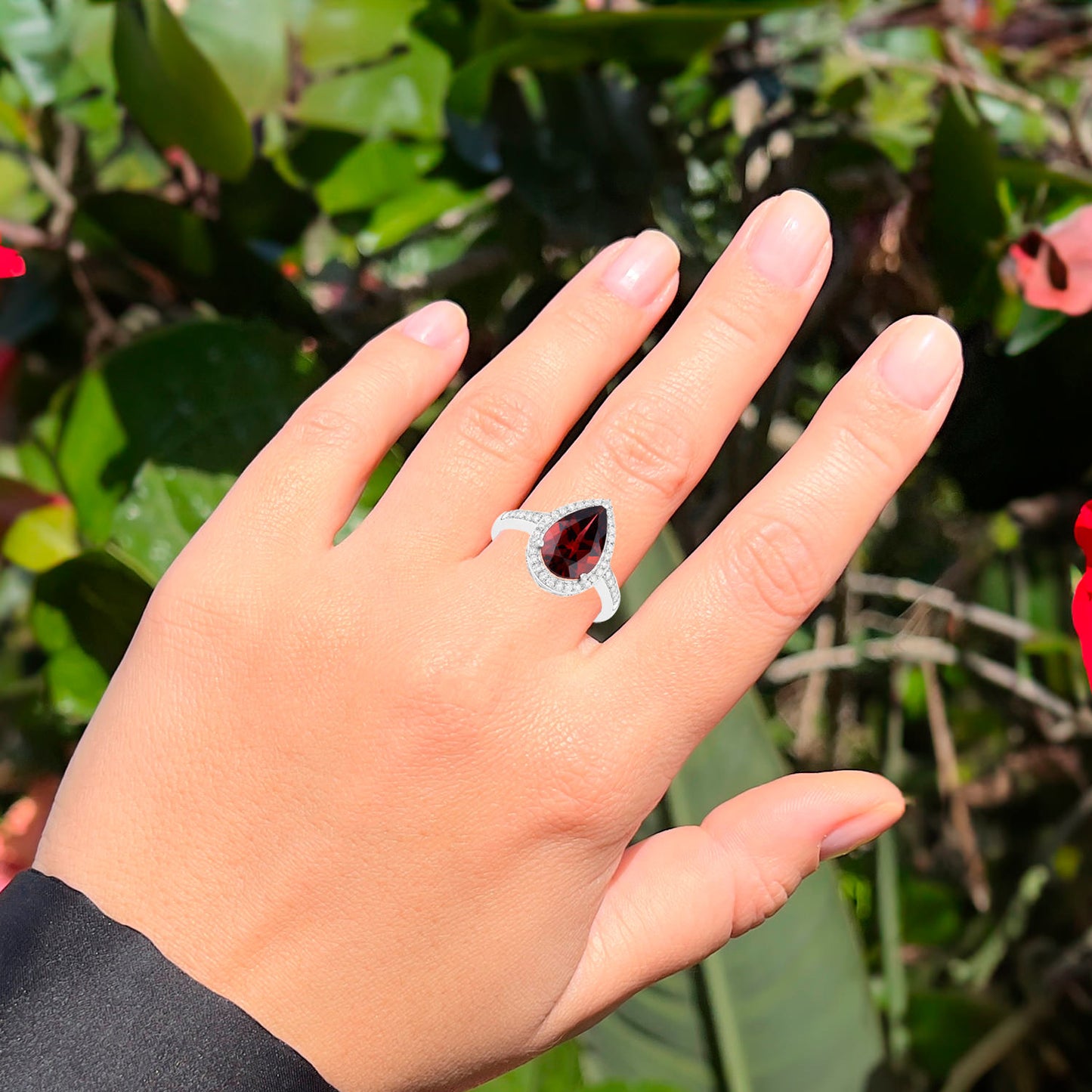 Rhodolite Garnet Cocktail Ring Diamond Setting 3.25 Carats 14K White Gold