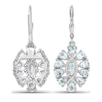 Aquamarine Dangle Earrings White Topaz 2.9 Carats Sterling Silver