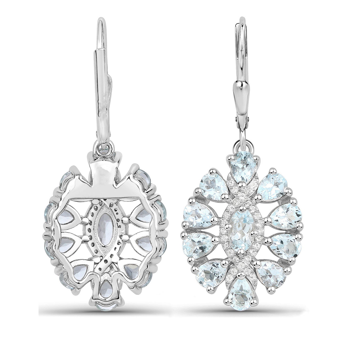 Aquamarine Dangle Earrings White Topaz 2.9 Carats Sterling Silver