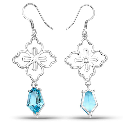 Swiss Blue Topaz Earrings 12.1 Carats Sterling Silver