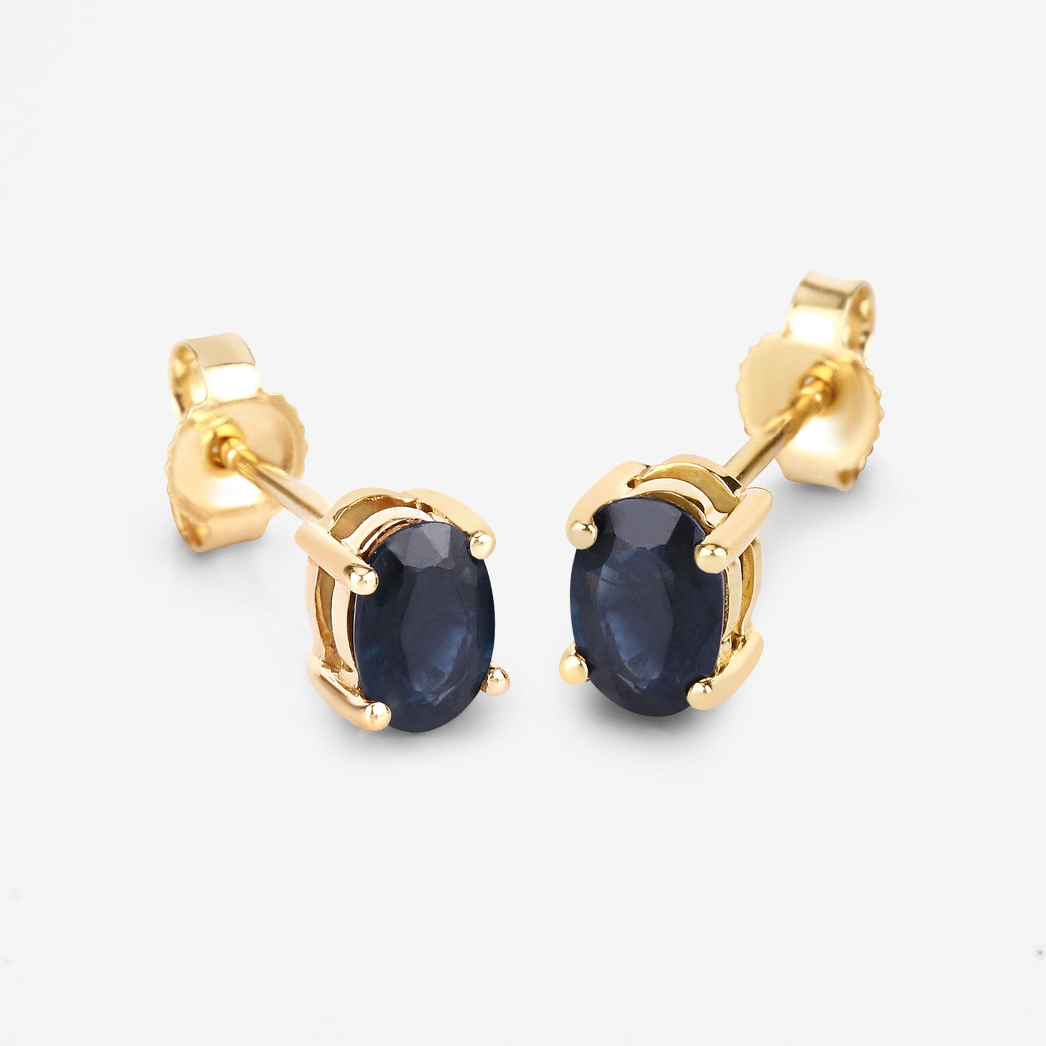 Blue Sapphire Stud Earrings 0.94 Carats 10K Yellow Gold