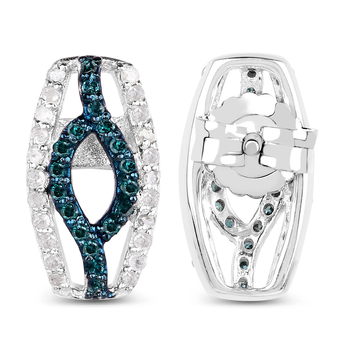 Blue Diamonds Earrings With White Diamonds 0.4 Carats Sterling Silver