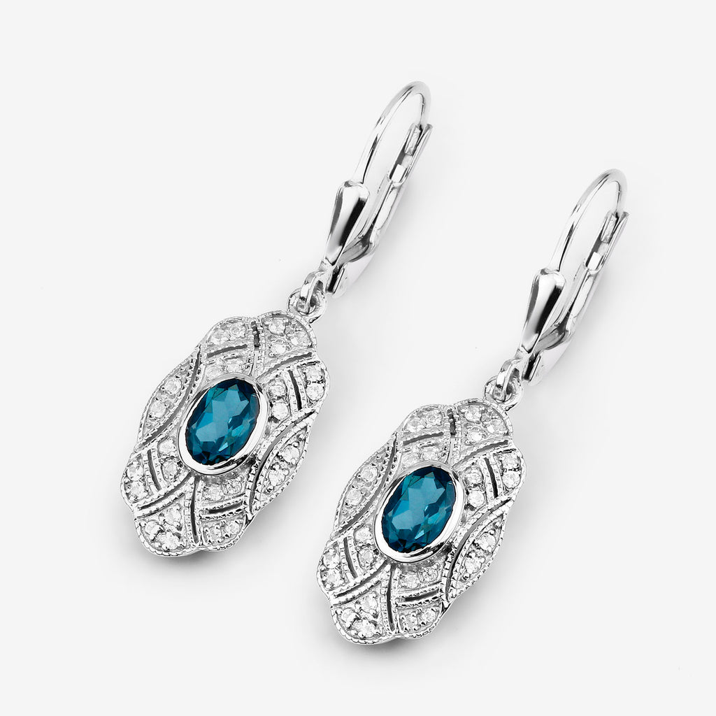 London Blue Topaz Earrings With White Topaz 1.26 Carats Sterling Silver