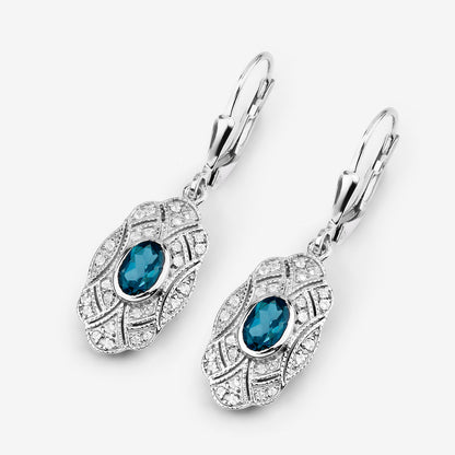 London Blue Topaz Earrings With White Topaz 1.26 Carats Sterling Silver
