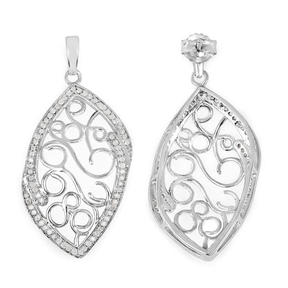 Diamond Dangle Earrings 0.7 Carats Rhodium Plated Silver