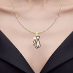 Ethiopian Opal Cat Pendant With Black Spinel 1.82 Carats Gold Plated Silver