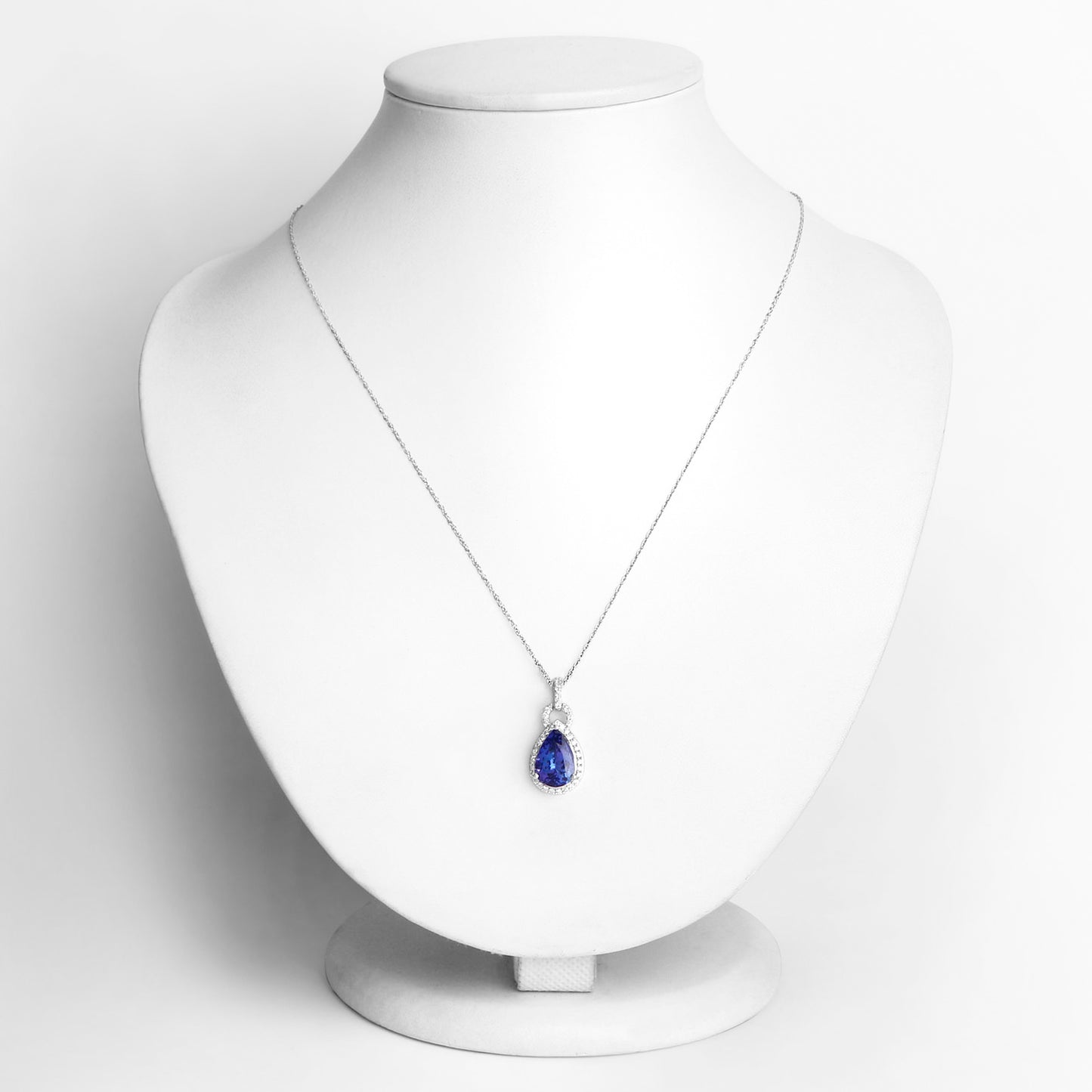 Tanzanite Pendant Necklace Diamonds 3.48 Carats 14K White Gold