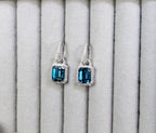 London Blue Topaz Dangle Earrings Diamonds 7.95 Carats Sterling Silver