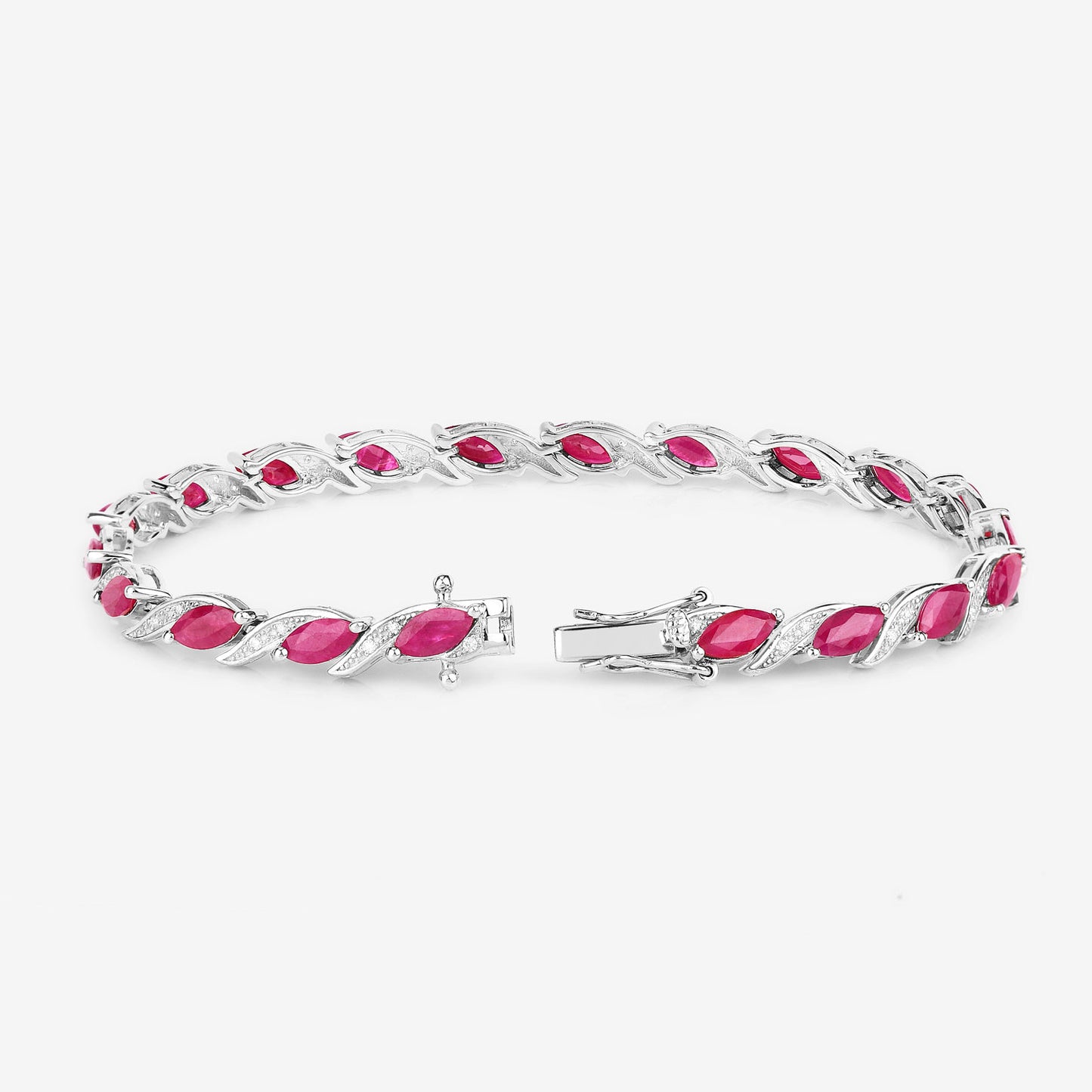 Ruby Bracelet With Diamonds 7.74 Carats 10K White Gold