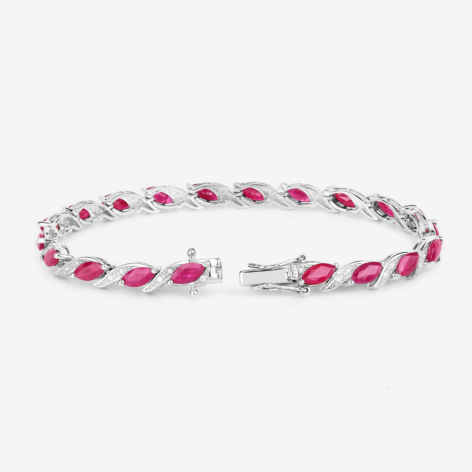 Ruby Bracelet With Diamonds 7.74 Carats 10K White Gold