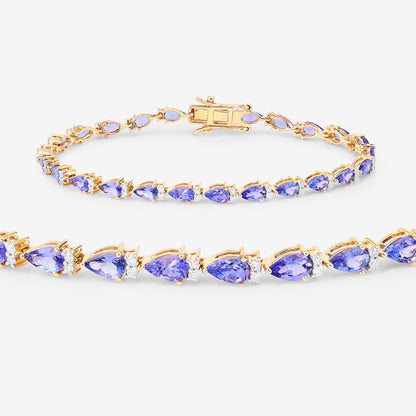 Natural Tanzanite Bracelet With Diamonds 5.62 Carats 14K Yellow Gold