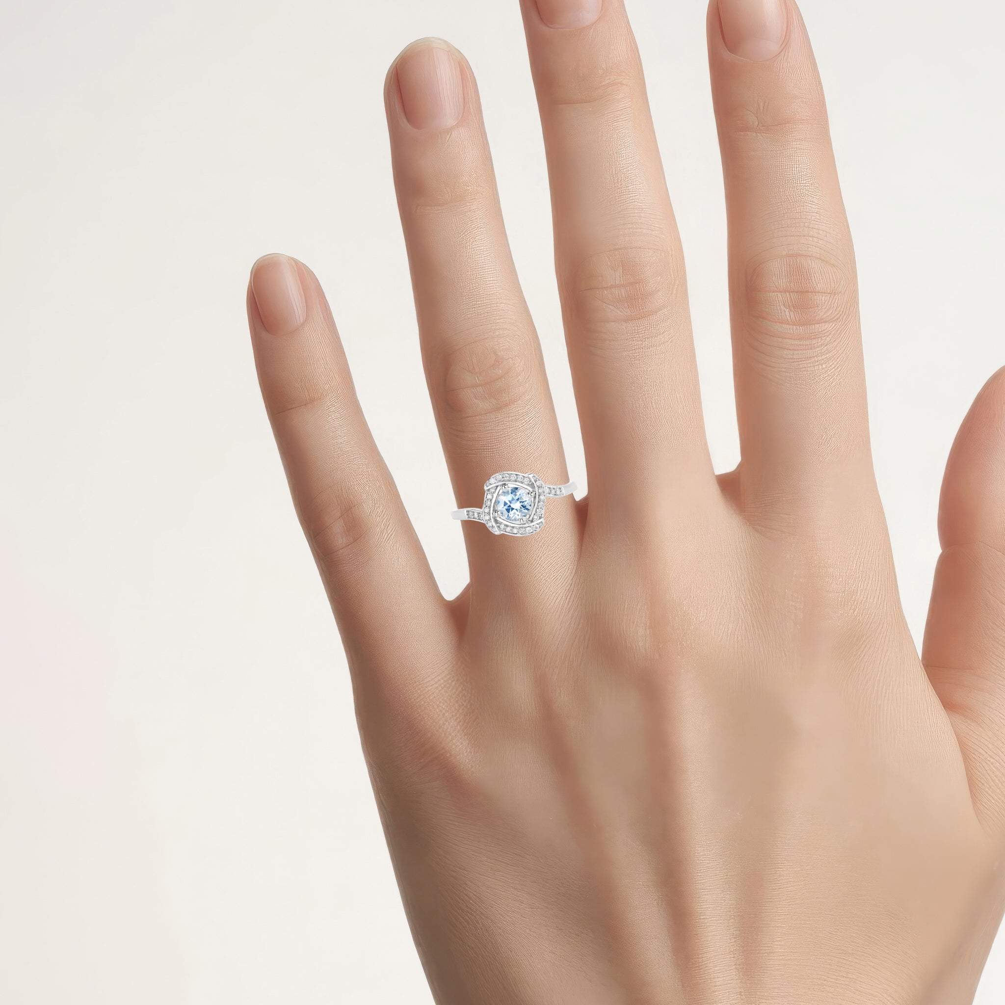 Aquamarine Ring With Diamonds 0.42 Carats 14K White Gold