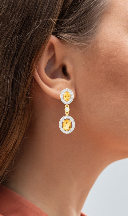 Citrine Earrings With Topazes 5.7 Carats 18K Yellow Gold Plated Sterling Silver