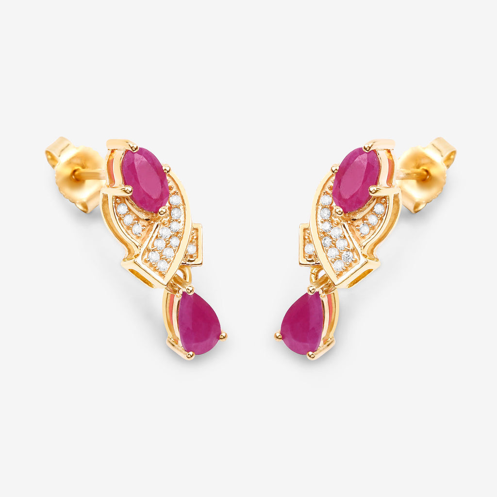 Ruby Dangle Earrings With Diamonds 1.06 Carats 14K Yellow Gold